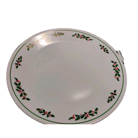 Corning Corelle Dinner Plate Christmas Holly Days 10.5" Vintage Set 4 Green Rim - Picture 4 of 11